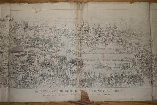 James Basire after S.H. Grimm, engraving, The Siege of Boulogne by King Henry VIII, 1788, overall 65 x 175cm, unframed